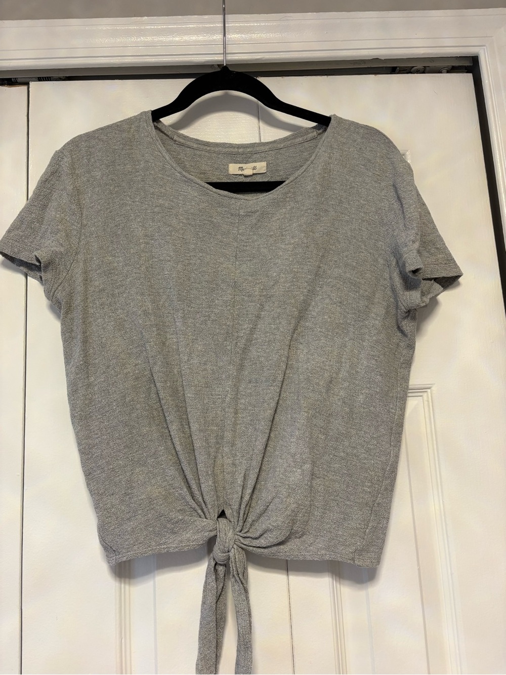 Madewell Light Gray Tie-Front Crop Tee